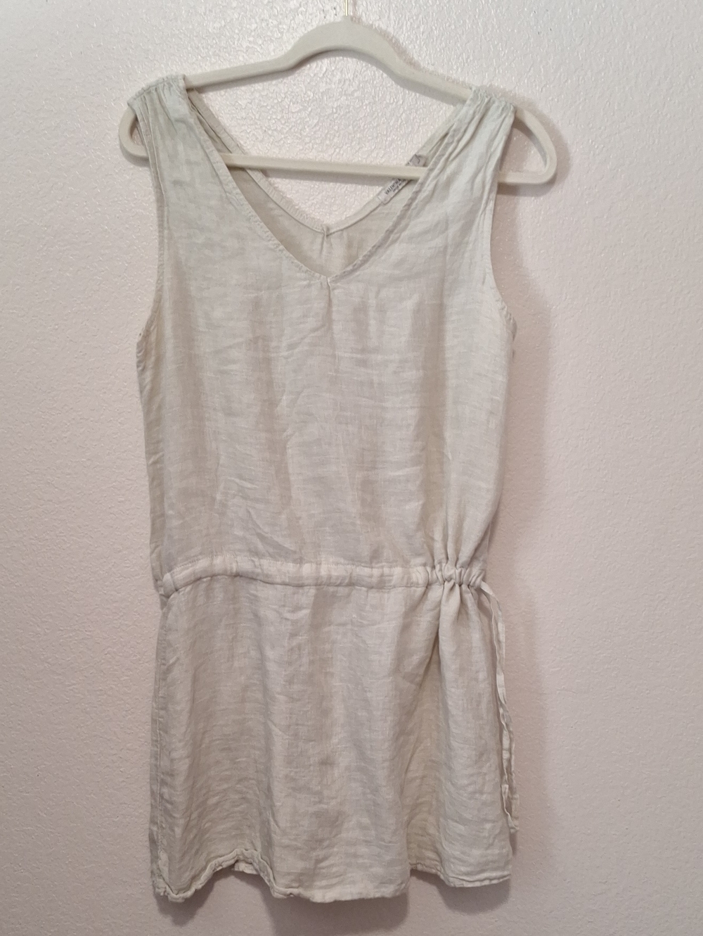 Italian Lightweight Sleeveless Linen Tunic Dress in Pale Oat, Large